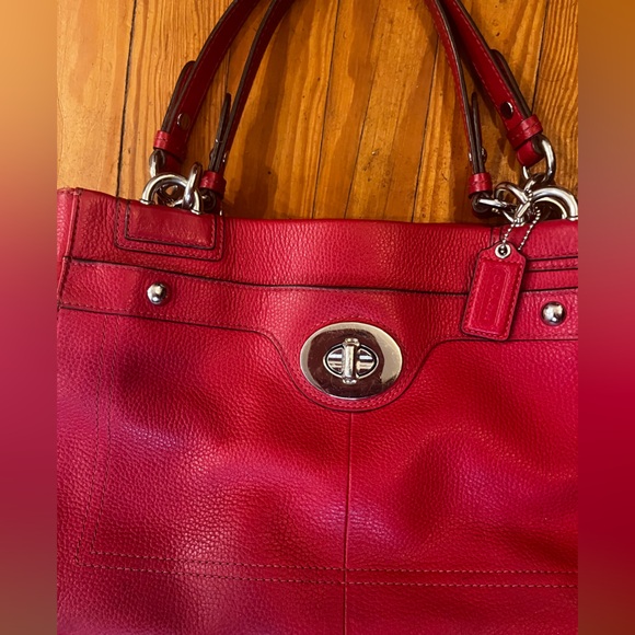 Coach Vintage F16531 Penelope Red Pebbled Leather Carryall Satchel - Picture 3 of 12